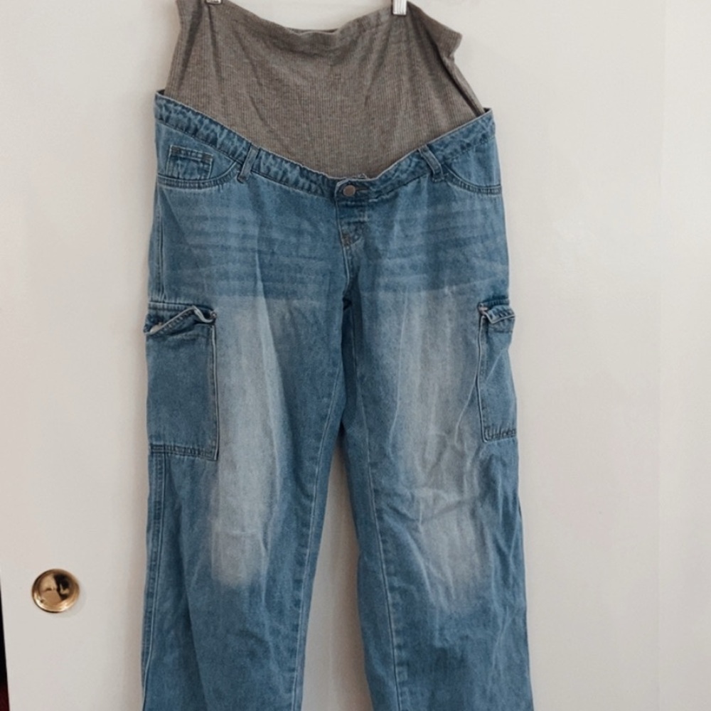 Blue Denim Cargo Maternity Jeans